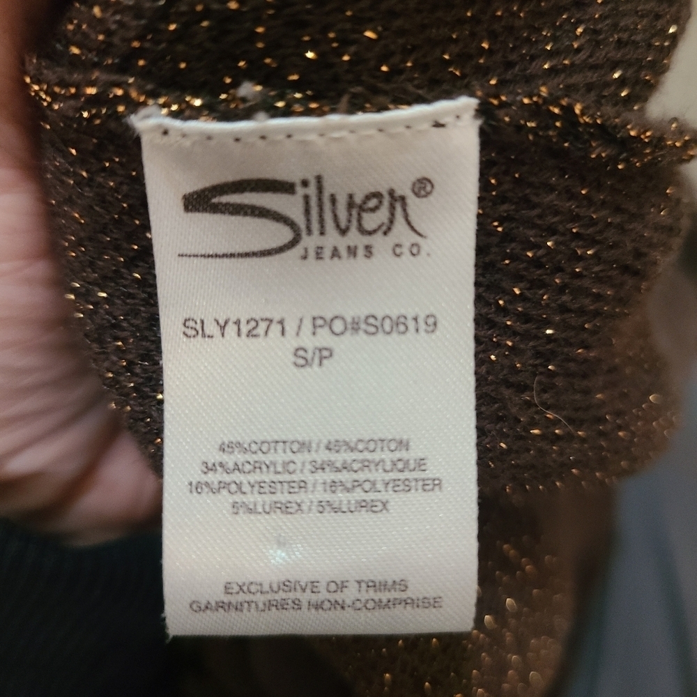 Silver Jeans Brown Gold Metallic Button Up Cardigan Sweater - Picture 3 of 4